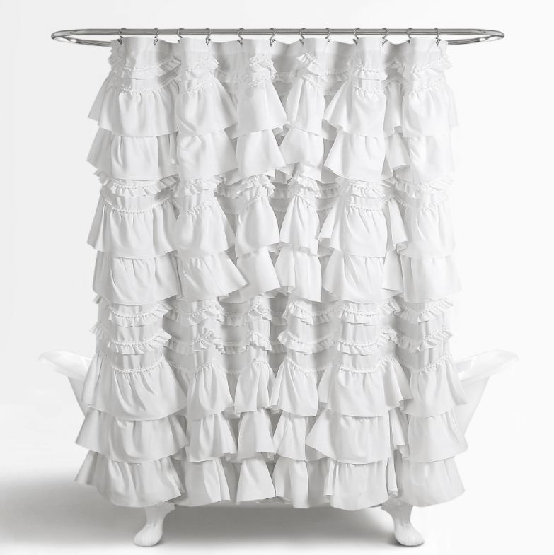 White Ruffle Polyester Shabby Chic Shower Curtain