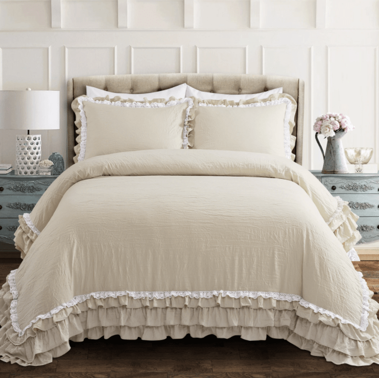 Ruffle Lace Comforter & Shams shabby chic bedding