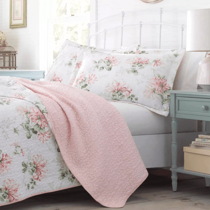 Cotton Floral Pink Quilt Set shabby chic bedding