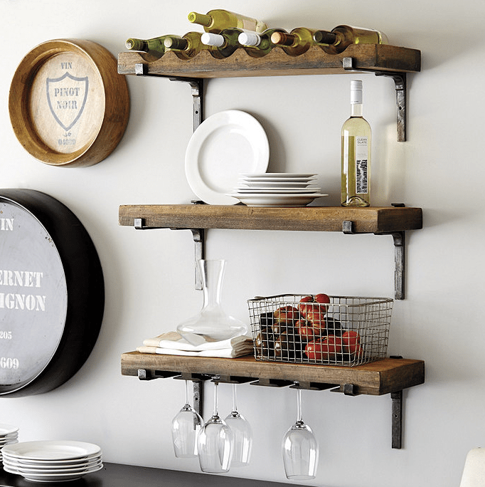 Rustic Wood Shelves with Forged Metal Brackets Farmhouse decor