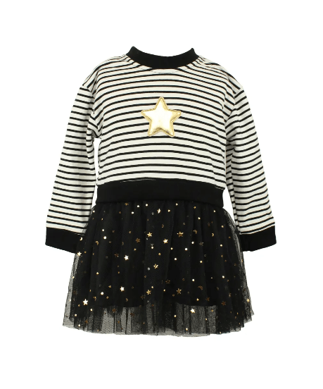 Stripe and Foil Star Baby and Toddler Black Tulle Dress