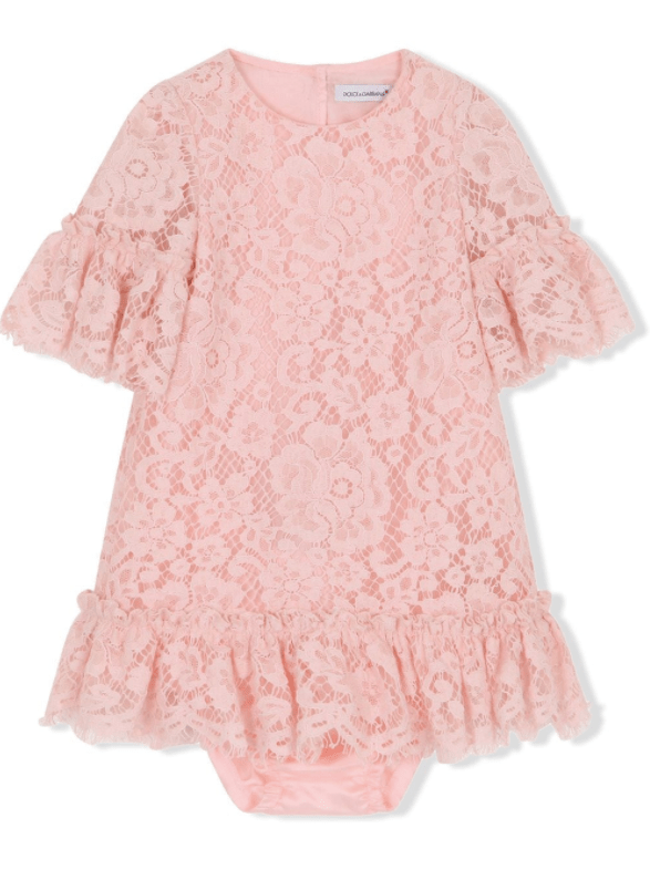 Dolce & Gabbana Lace and Ruffle Pink Dress for Baby