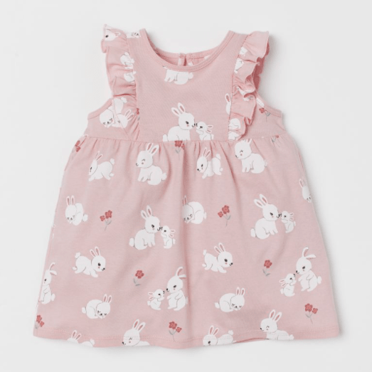 H&M Ruffled-Trimmed Bunny Pink Dress 