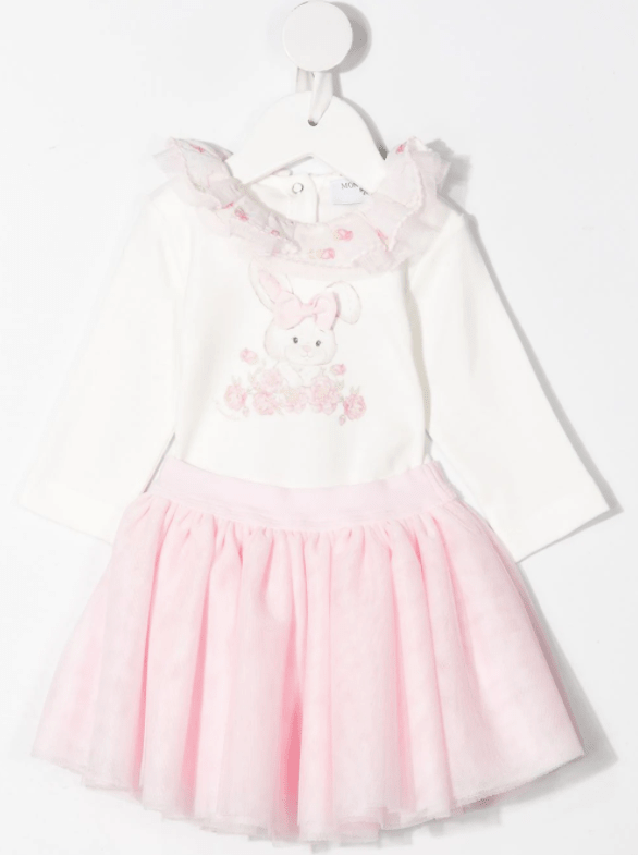 Monnalisa Bunny-Print Tulle Dress