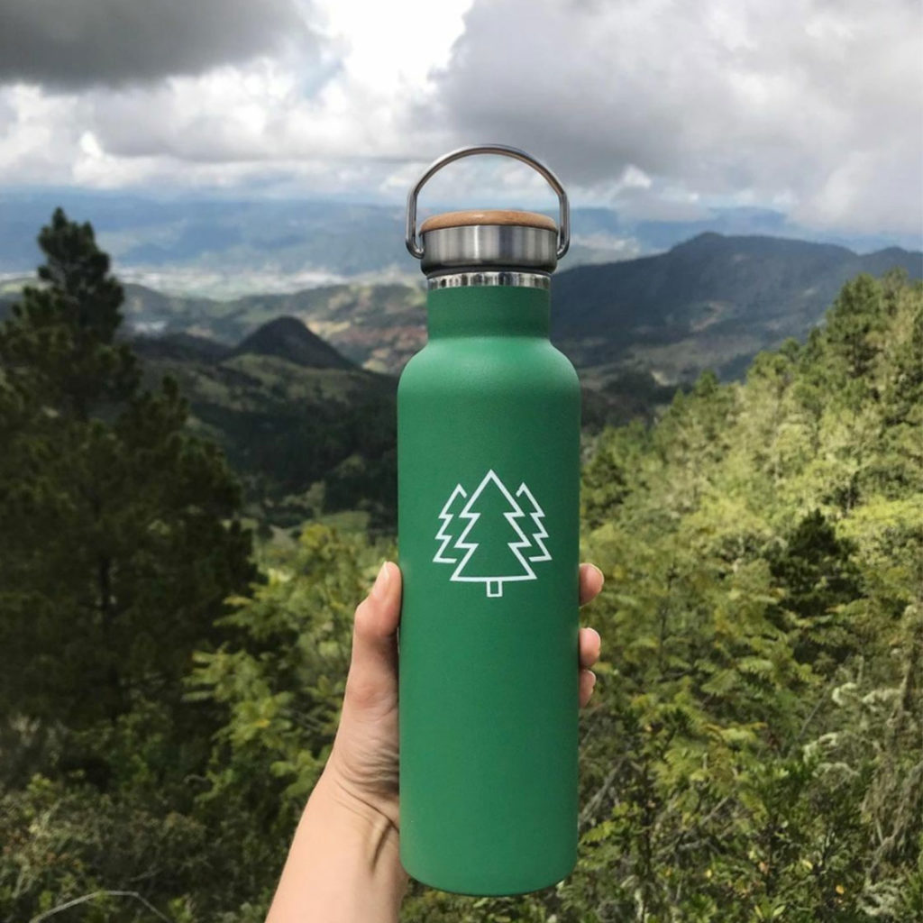 tree gift idea: green trees reusable sustainable water bottle for trail and adventure. 