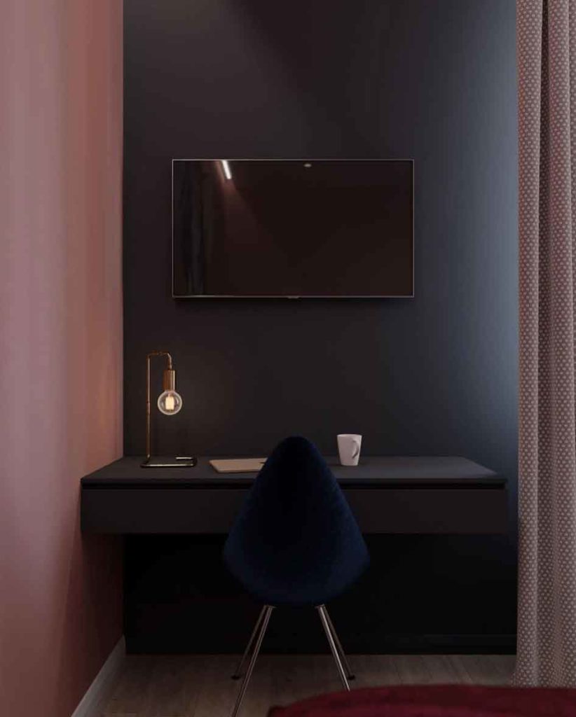 modern home office navy wall corner desk