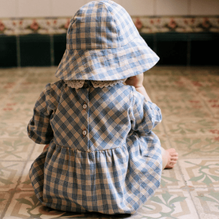 Blue Check Organic Romper and Hat vintage-feeling organic clothes for babies with sensitive skin organic cotton baby clothes