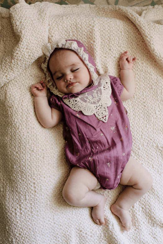 Purple Flowers Organic Cotton Romper vintage-feeling organic clothes for babies with sensitive skin organic cotton baby clothes
