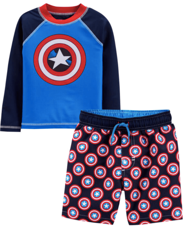 4th of july swimsuits for boy 2-piece Marvel Rashguard Set captain america