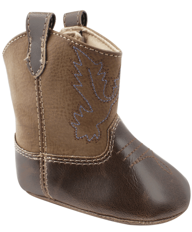 Baby Deer Textured PU Western brown Boot with Embroidery and Piping