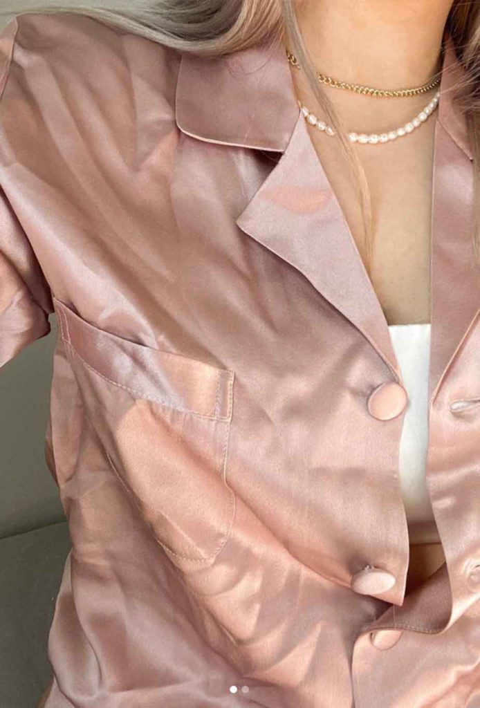 blush pink silk pajamas aesthetic