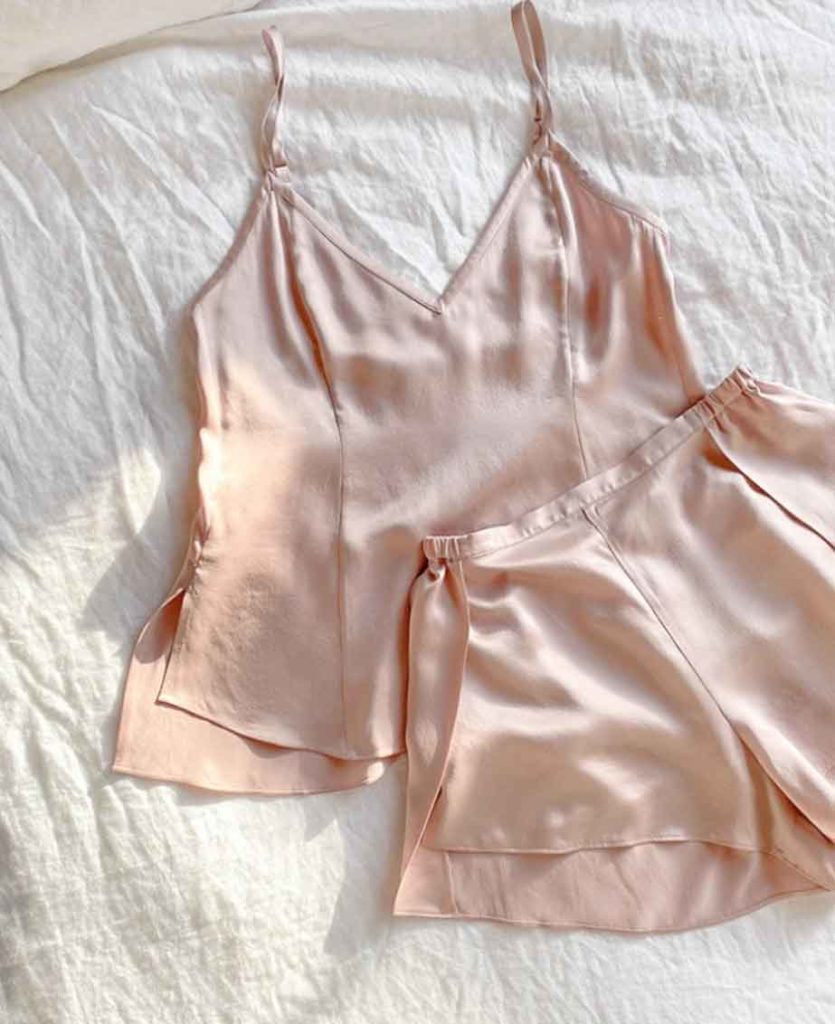 pink blush silk pajamas