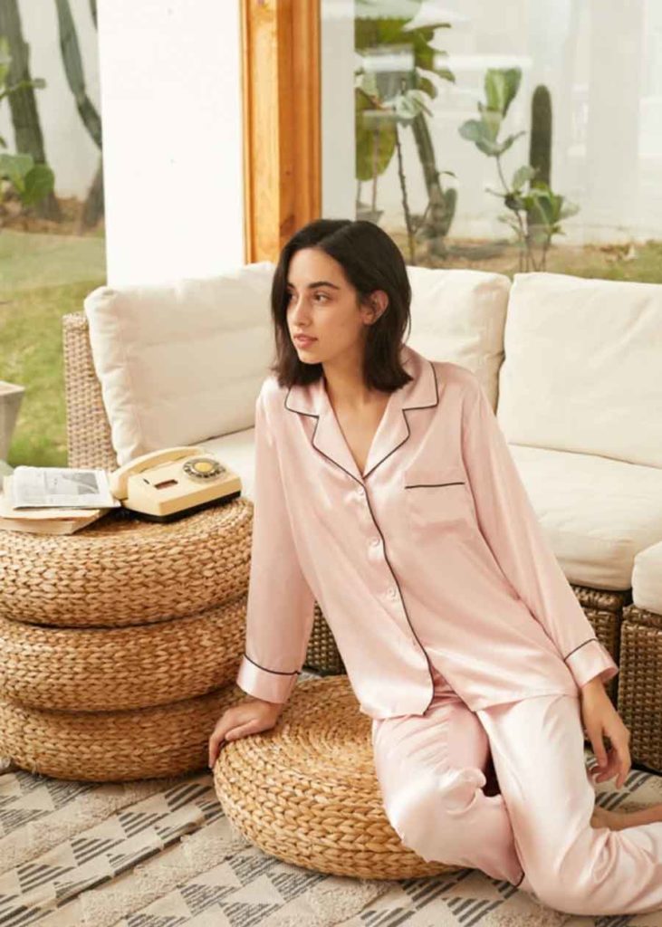 morus soft pink silk pajamas 