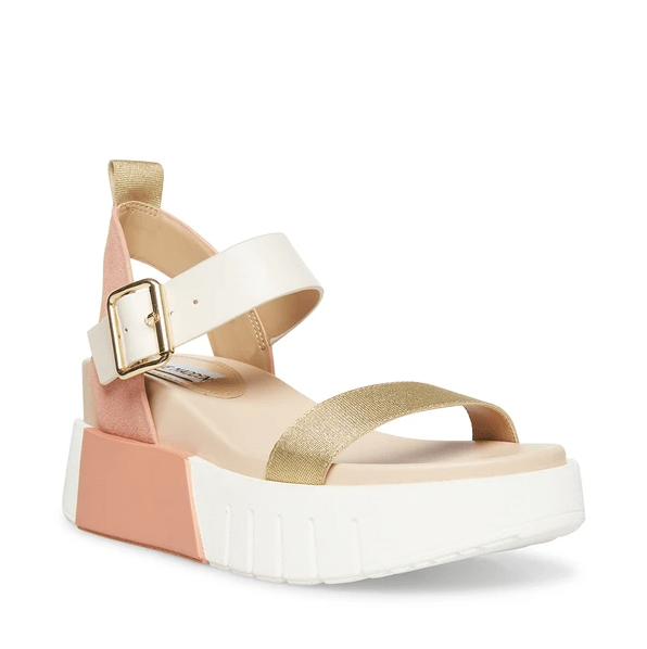 Steve Madden Platform Sandals in White, Pink, and Gold cute summer shoes
