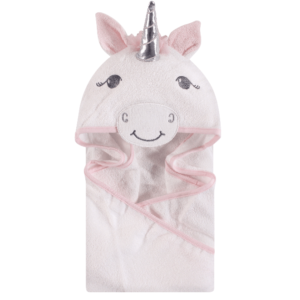 cute hooded towels for baby girl White terry cotton towel with silver unicorn horn hudson baby