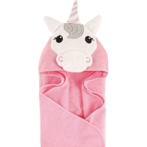 Pink terry cotton towel with stripe unicorn horn. 