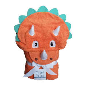 Yikes Twins orange  triceratops dinosaur animal hooded towel