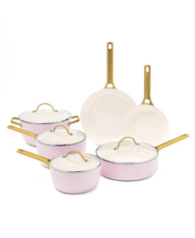 GreenPan Ceramic Non Stick Pink Cookware Set, 10-piece