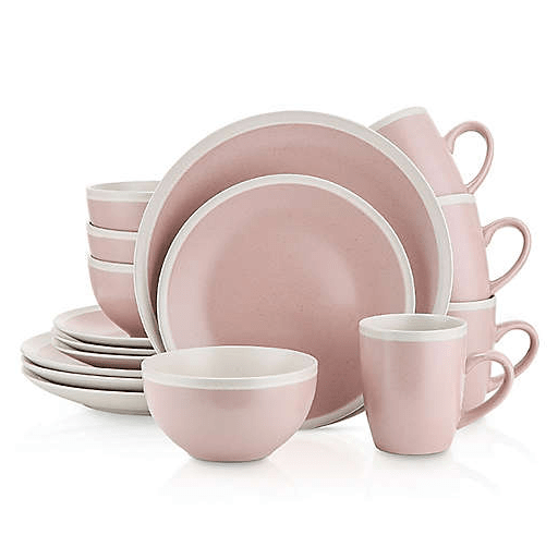 Stone Lain Round 16-Piece Dinnerware Set in Pink/Cream 