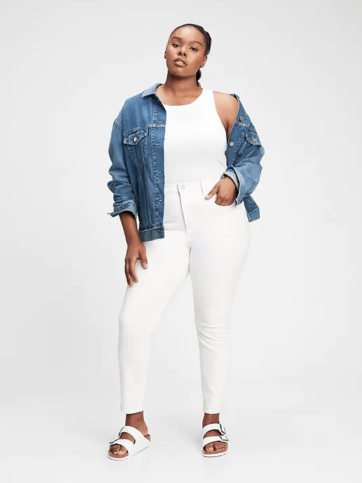 High Rise White Skinny Jeans  petit plus size cute outfits for 4th of july