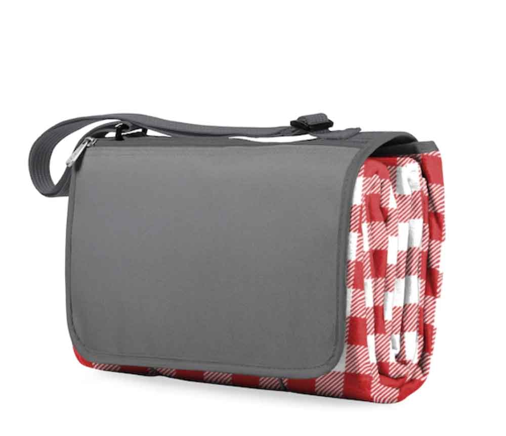 tote red and white picnic blanket