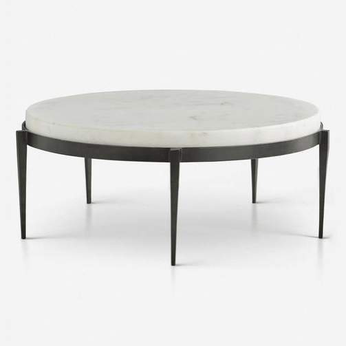 Round Coffee Table With White Marble Top and Black Legs