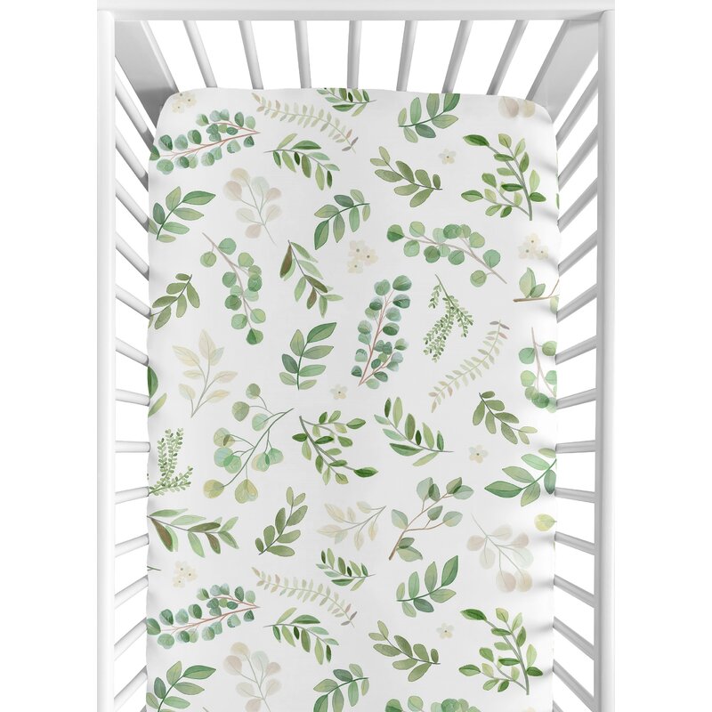 Watercolor Botanical Green Leaf Fitted Crib Sheet, Sweet Jojo Designs