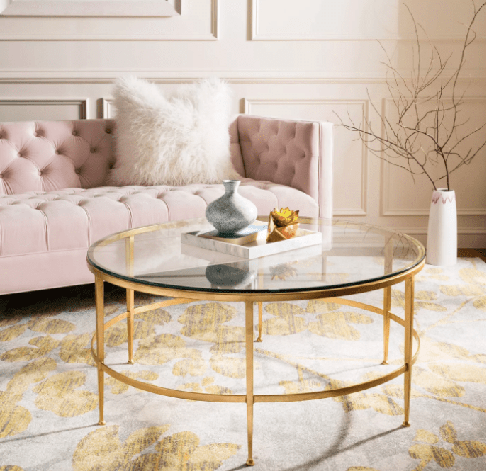 Large Round Coffee Table With Glass Top and Antique Gold Legs, at Target