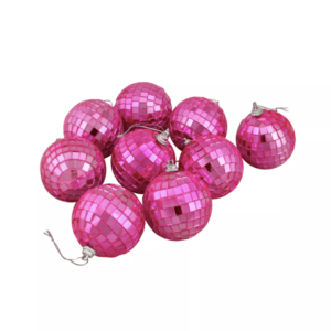 hot Pink Disco Mirrored Glass Christmas Ball ornaments set
