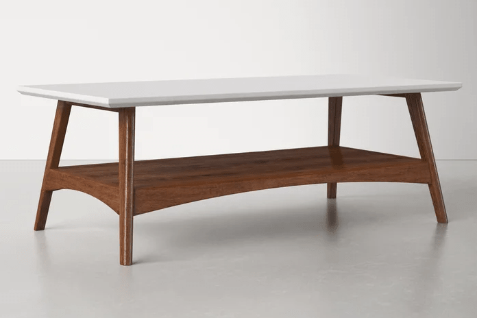 burnes Rectangular Mid Century Coffee Table With Storage And White Top, All Modern