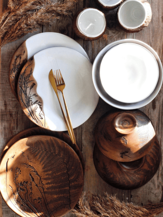 unique dinnerware set rustic handmade woodland made in russia