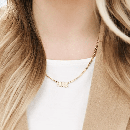 Modern Uppercase Nameplate Necklaces, by brook & york