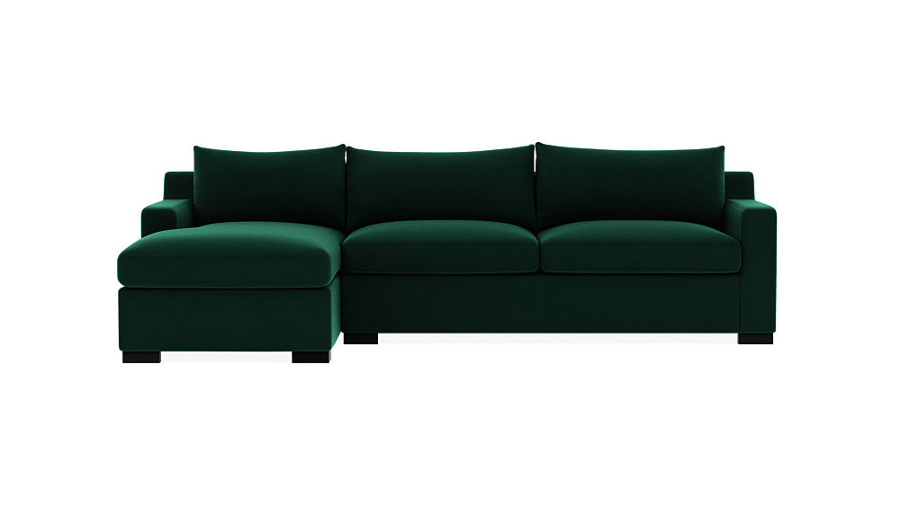 modern Sloan Performance Plush Green Velvet Sectional Sleeper Sofa with chaise 
