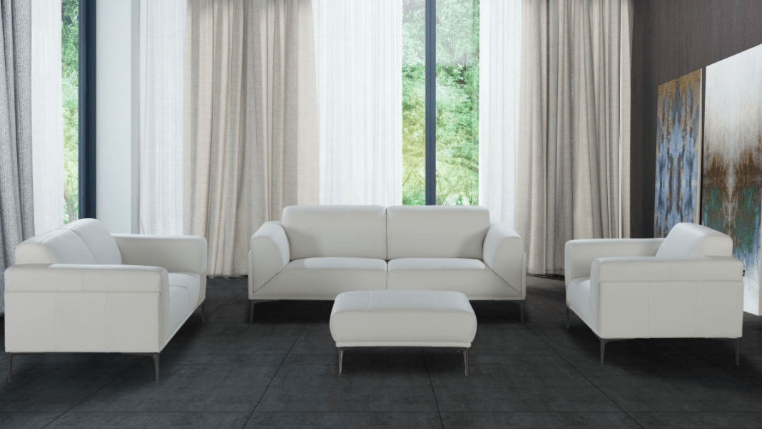 The Piero Loveseat, Sofa, and Armchair Set in White Leather Sofa Dreams