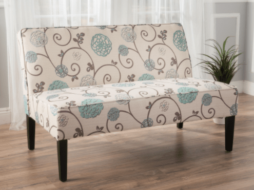 White & Blue Floral Armless Loveseat Sofa, Noble House