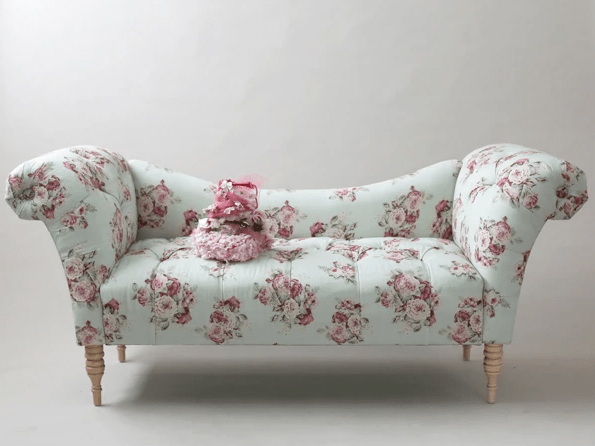 Floral Tufted Chaise Lounge Sofa Made in USA, Shabby Chic Couture