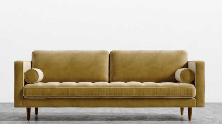luca Golden Velvet Tufted Mid Century Sofa, Rove Concepts sofas