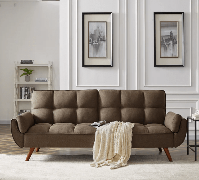 Flared Arm Mid Century Modern Futon Sleeper Sofa, Wayfair