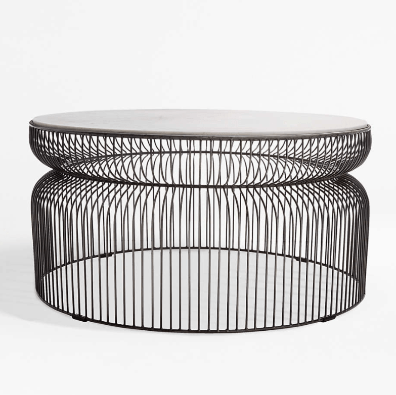 Round Cage Coffee Table With White Marble Top