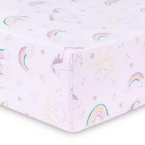 Purple Rainbows & Unicorns Flannel Crib Sheet, Trend Lab