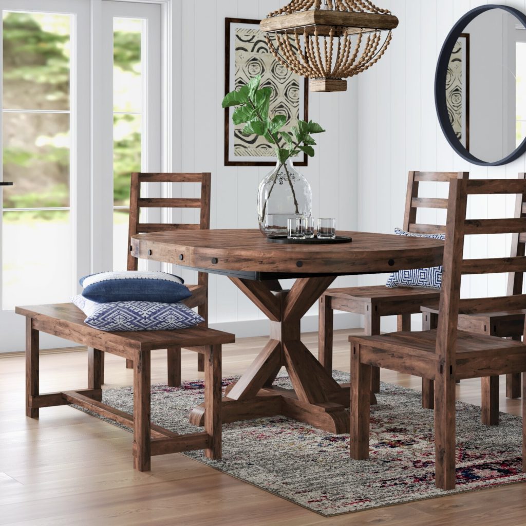 Round Extendable Solid Wood Dining Table Set Wayfair