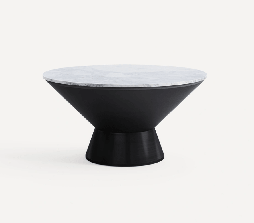 Contemporary Coffee Table With Round White Marble Top & Black Base