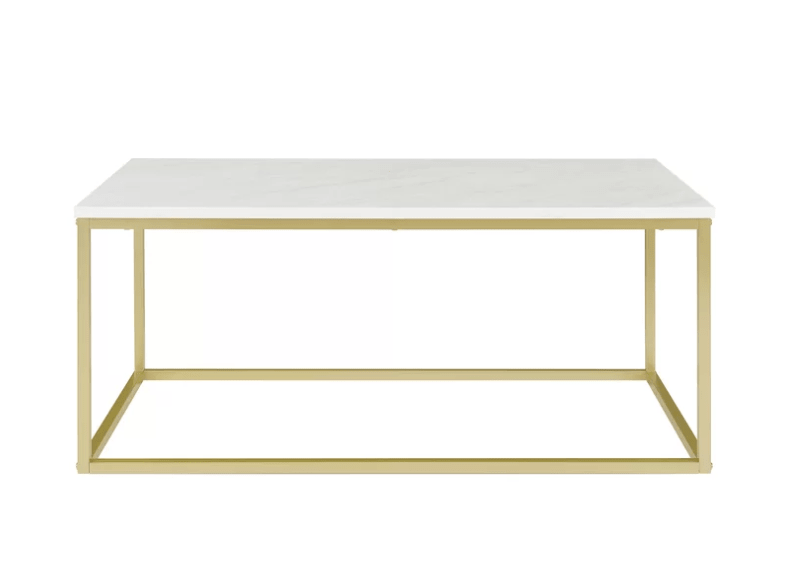 Gold Open Frame Rectangle Coffee Table With Faux Marble Top, at Wayfair