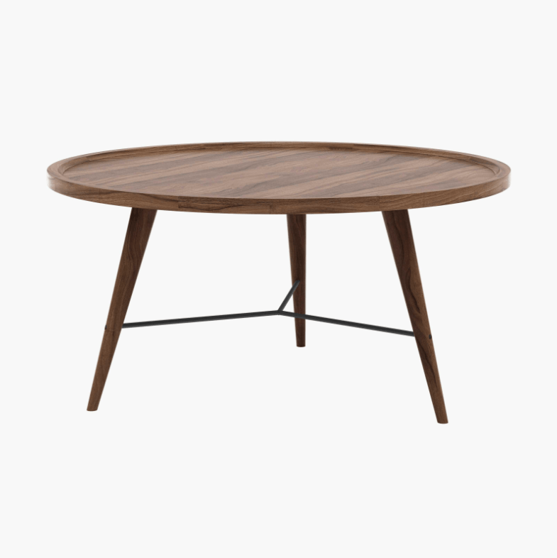 Round Solid Wood Walnut Mid Century Modern Coffee Table, Interior Define