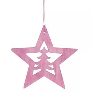 Wooden Cut Out Star Pink Christmas Ornament

