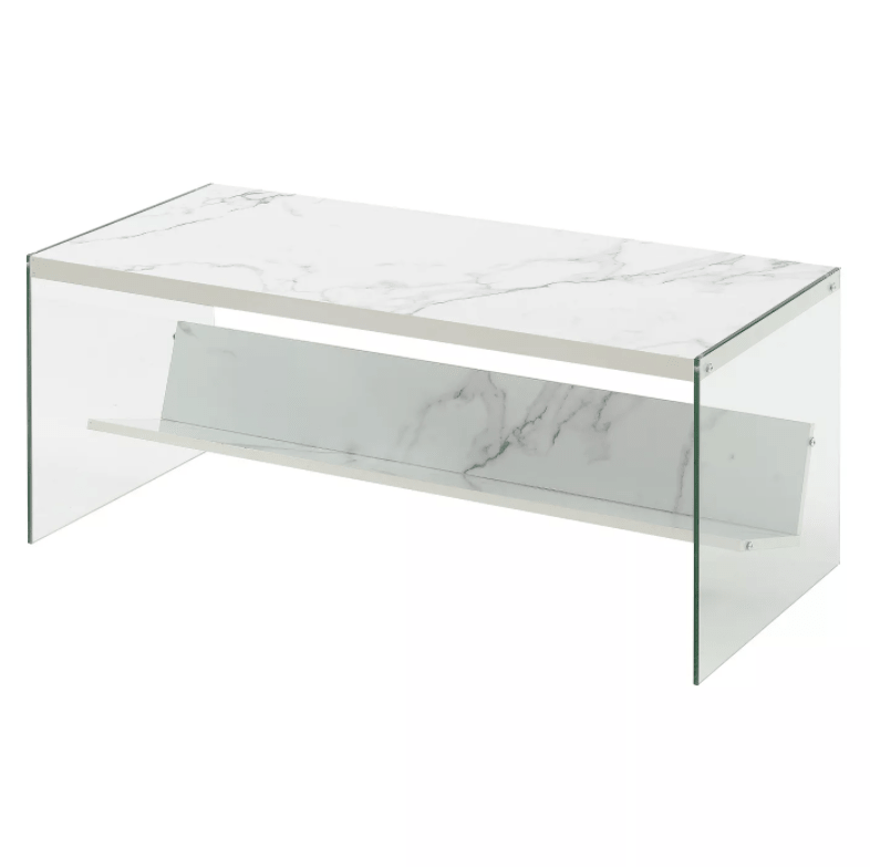 soho Modern Glass Coffee Table With Storage & Faux Marble Top Target
