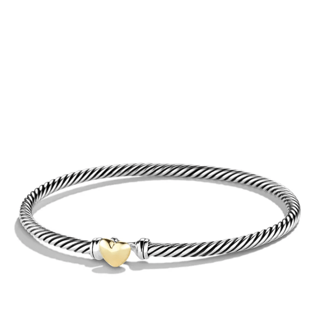 David Yurman Cable Collectibles Silver Bracelet with 18K Gold Heart Best Romantic Gift For Girly Wife