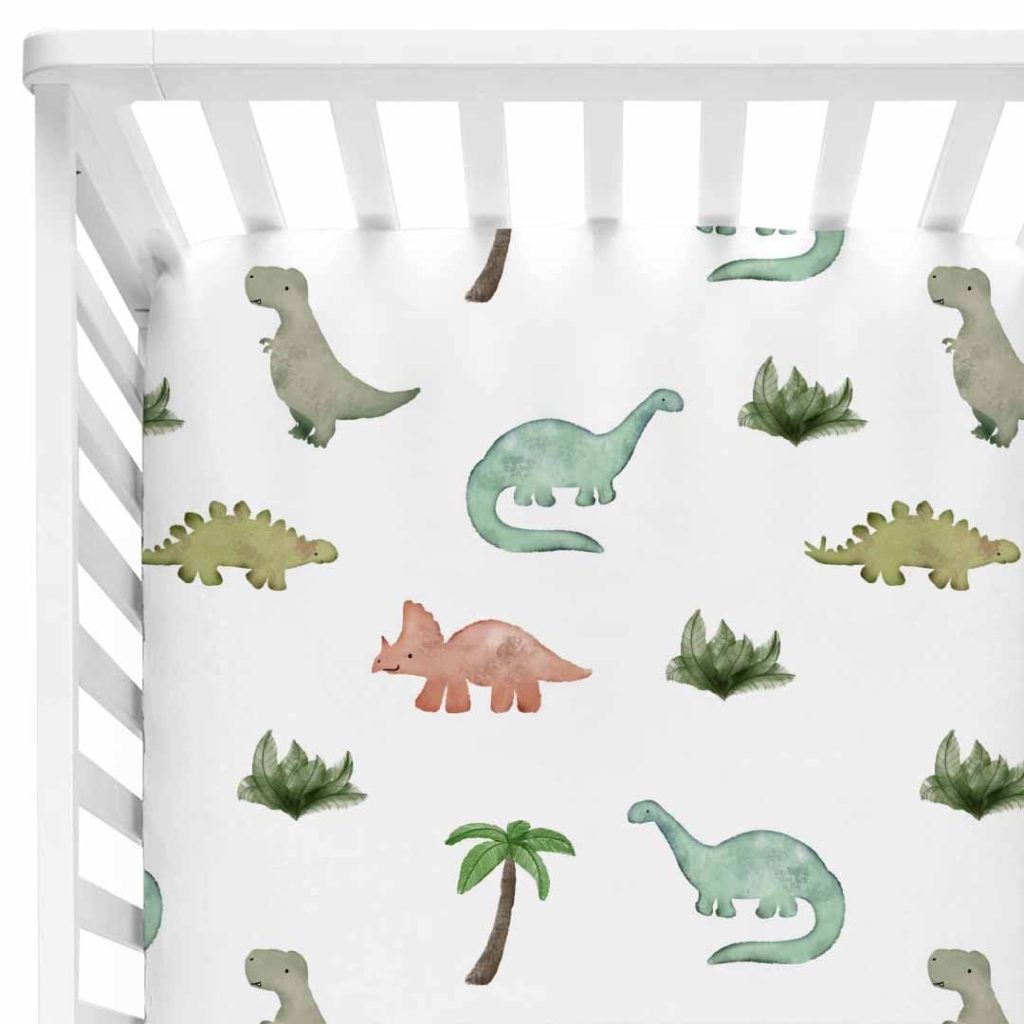 Watercolor Dinosaur Fitted Crib Sheet, Caden Lane