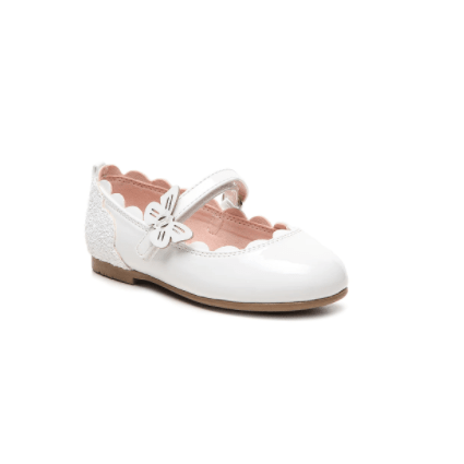 Scalopped Faux Leather White Dress Shoes For Toddler, by Olive & Edie