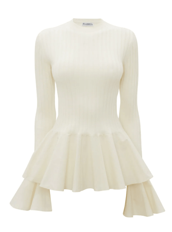 Cute Fall Sweaters White Peplum-Hem Ribbed Sweater, by JW Anderson